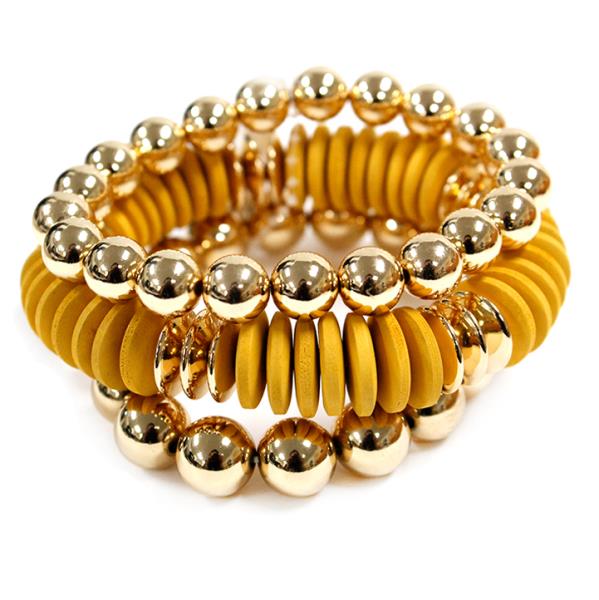 METAL WOOD BEAD STRETCH BRACELET SET