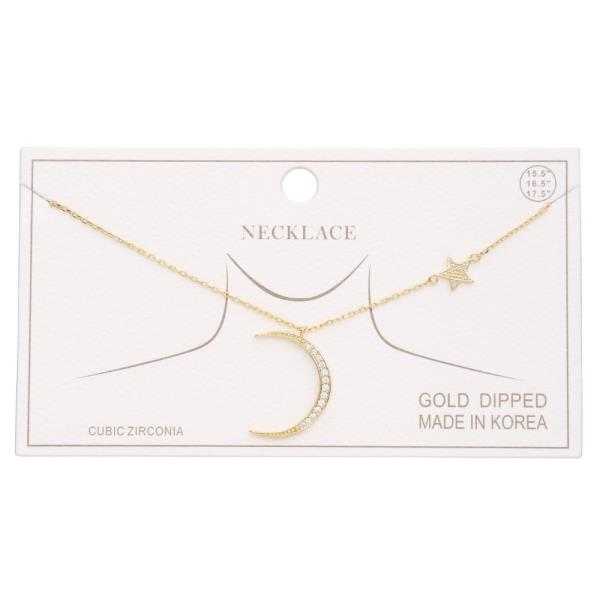 CRESCENT MOON STAR CHARM GOLD DIPPED NECKLACE