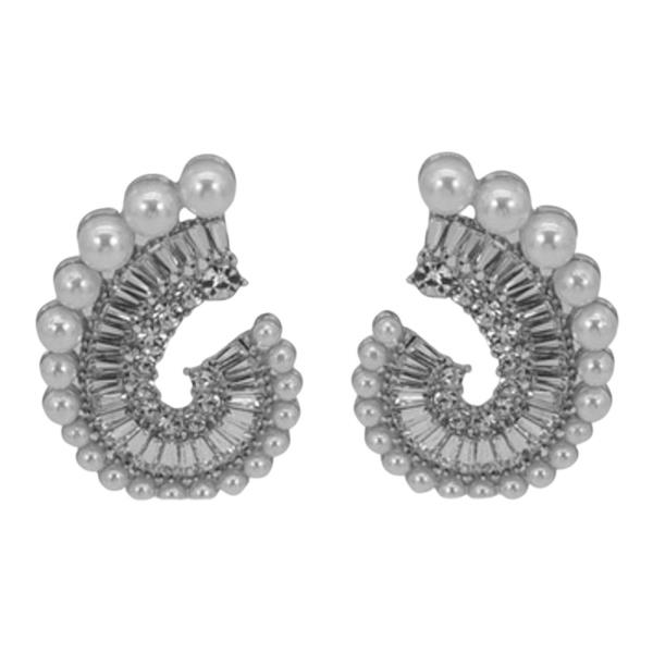 TEXTURED METAL PEARL SWIRL STUD EARRING