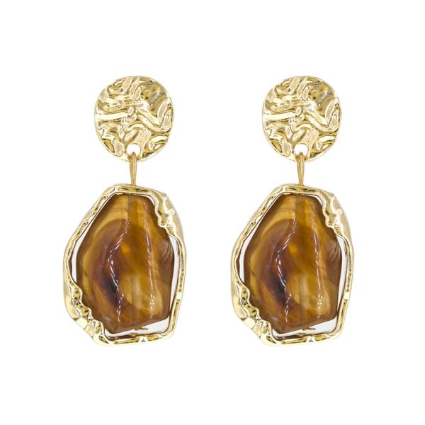STONE METAL LINK DANGLE EARRING