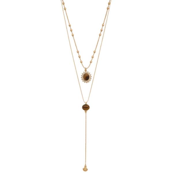 STONE METAL BEAD LAYERED NECKLACE