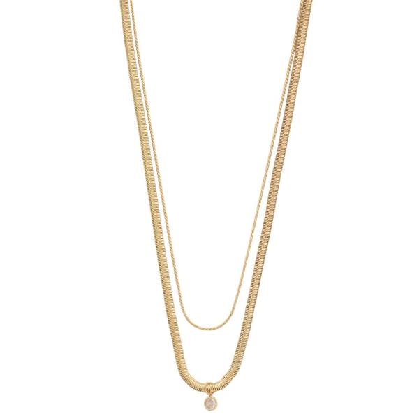 CZ CHARM METAL CHAIN LAYERED NECKLACE