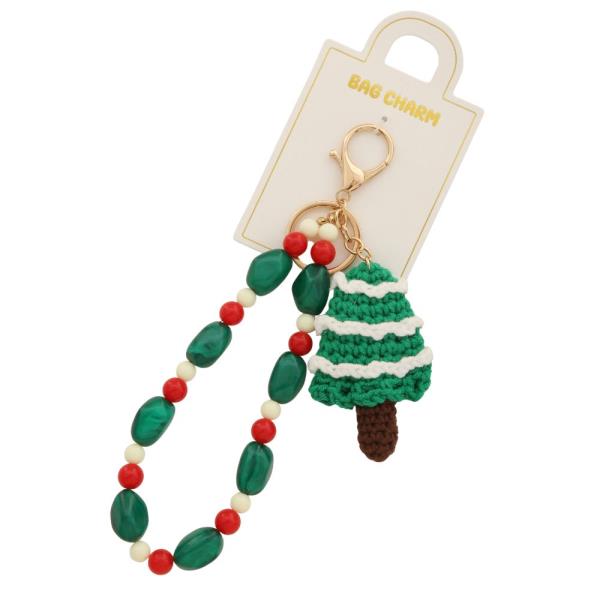 CHRISTMAS CROCHET TREE BEADED BAG CHARM KEYCHAIN