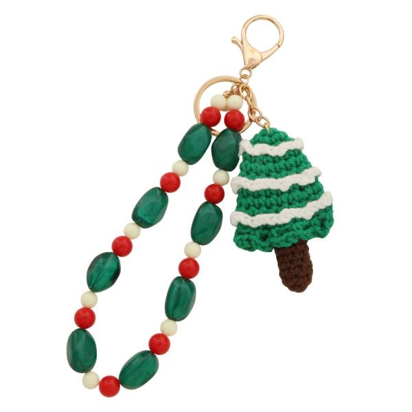 CHRISTMAS CROCHET TREE BEADED BAG CHARM KEYCHAIN