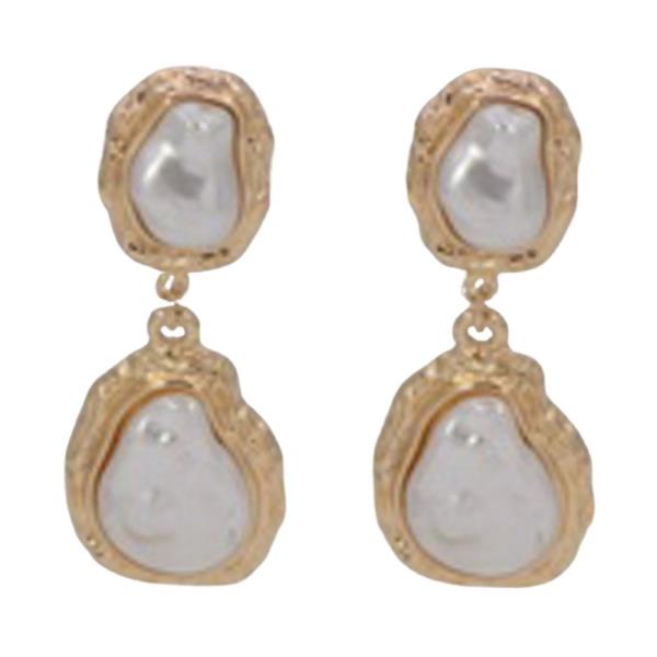 PEARL TEXTURED METAL DROP EARRING