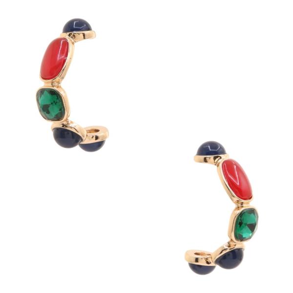 MULTICOLOR GEMSTONE C HOOP EARRING