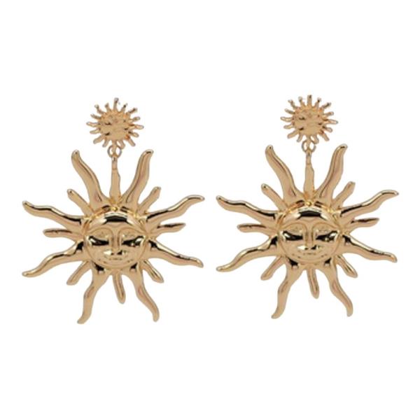 TEXTURED METAL SUNBURST DANGLE EARRING