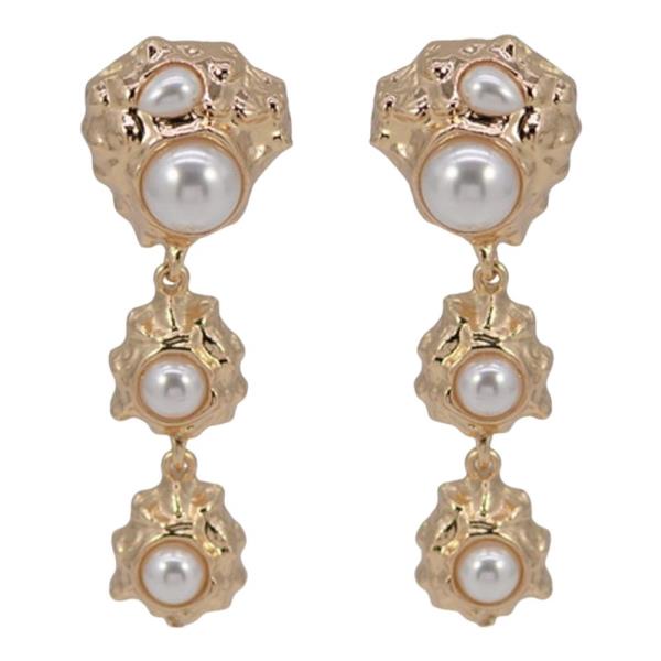 TEXTURED METAL PEARL DROP DANGLE EARRINGS