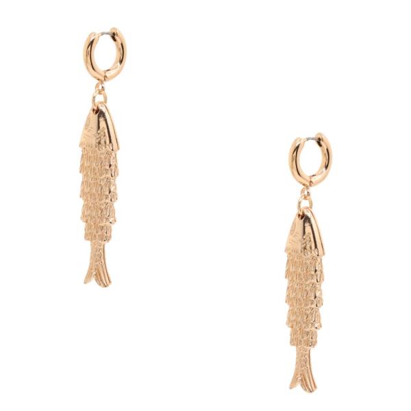TEXTURED METAL FISH HUGGIE HOOP DANGLE EARRING