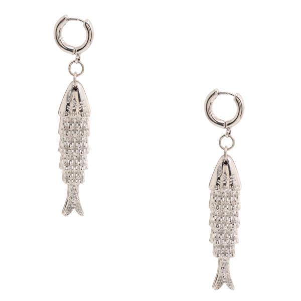 TEXTURED METAL FISH HUGGIE HOOP DANGLE EARRING