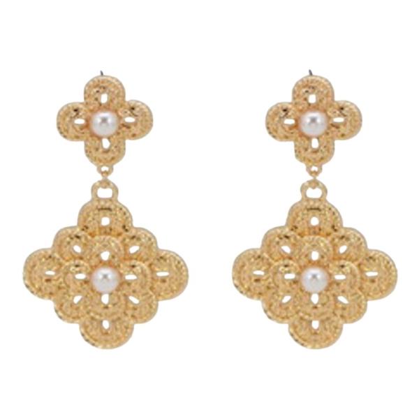 TEXTURED METAL FLORAL DANGLE EARRING