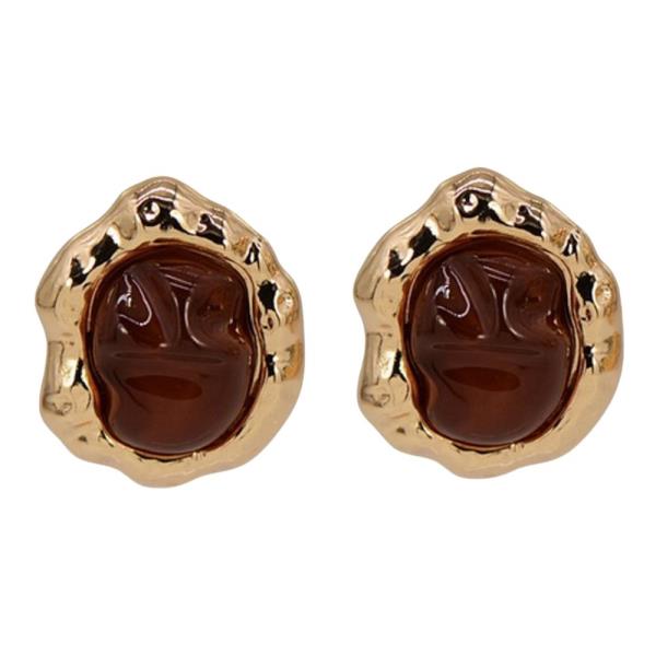 TEXTURED METAL CABOCHON STUD EARRING