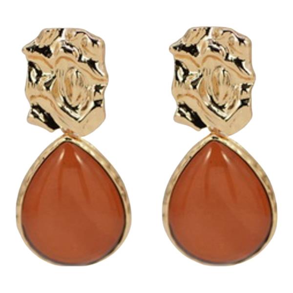 METAL TEXTURED TEARDROP CABOCHON DANGLE EARRING