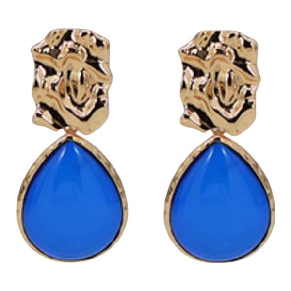 METAL TEXTURED TEARDROP CABOCHON DANGLE EARRING