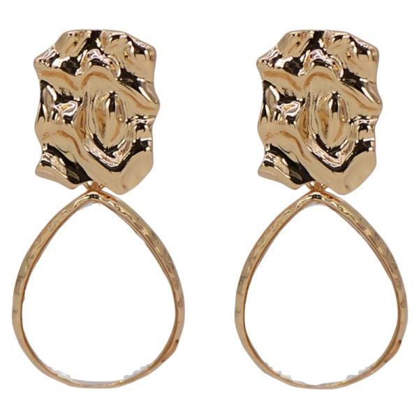 METAL TEXTURED TEARDROP CABOCHON DANGLE EARRING