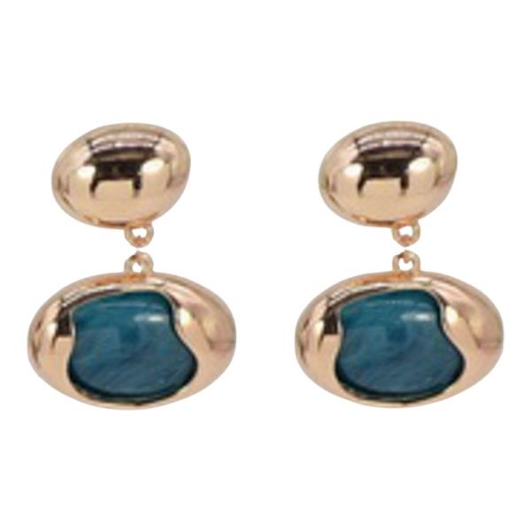 METAL DOUBLE OVAL CABOCHON DROP EARRING