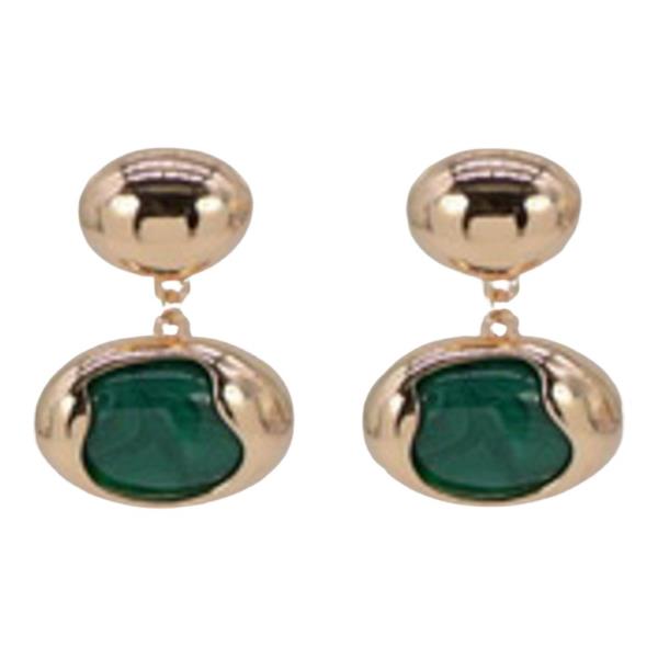 METAL DOUBLE OVAL CABOCHON DROP EARRING