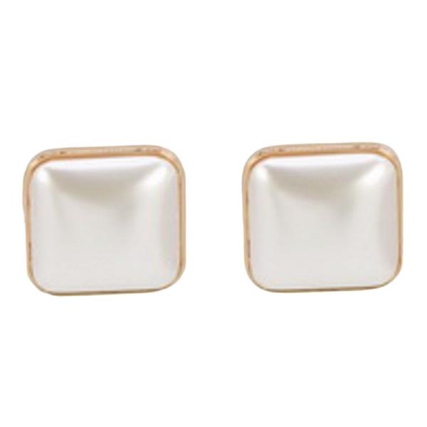 METAL SQUARE PEARL STUD EARRINGS