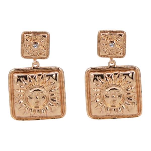 TEXTURED METAL SUN SQUARE DROP EARRING