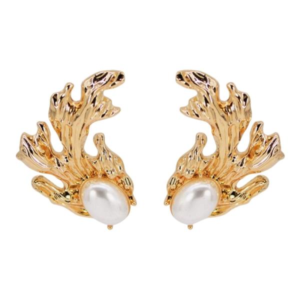 METAL LEAF PEARL STUD EARRING