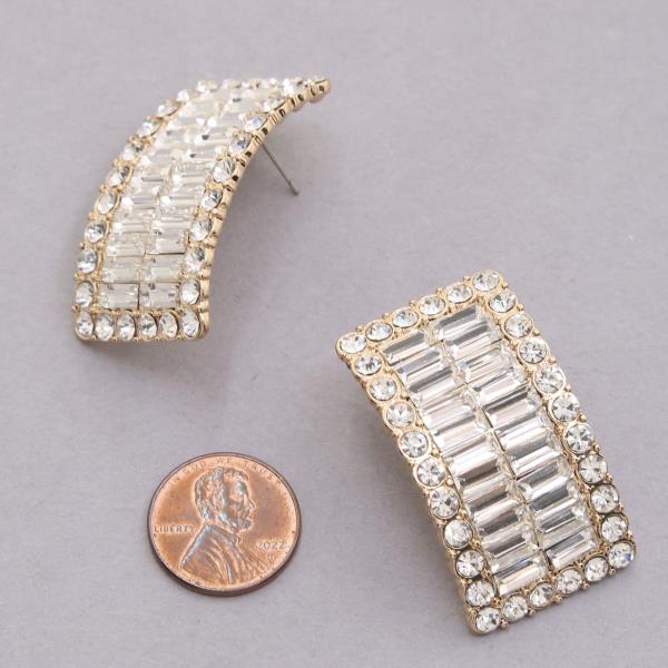 RECTANGLE RHINESTONE METAL EARRING