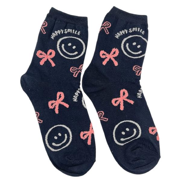 SMILEY FACE BOW CREW SOCKS