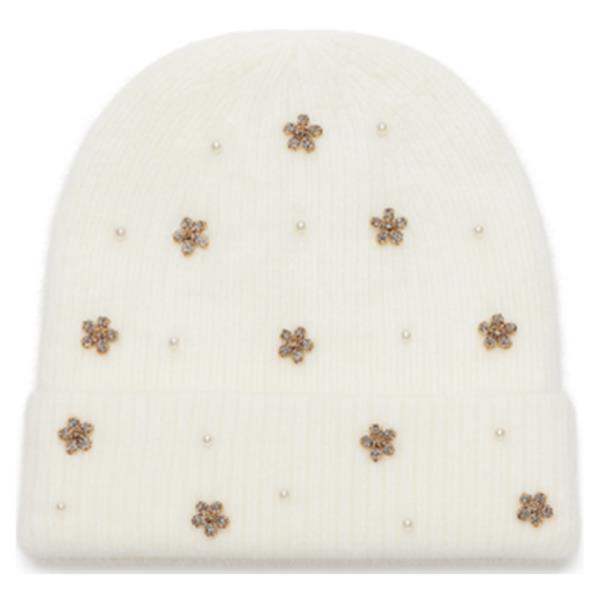 RHINESTONE METAL FLOWER BEANIE