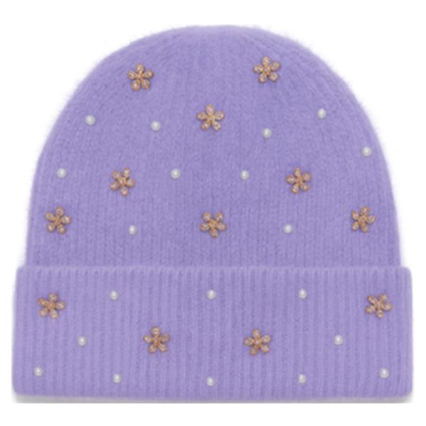 RHINESTONE METAL FLOWER BEANIE