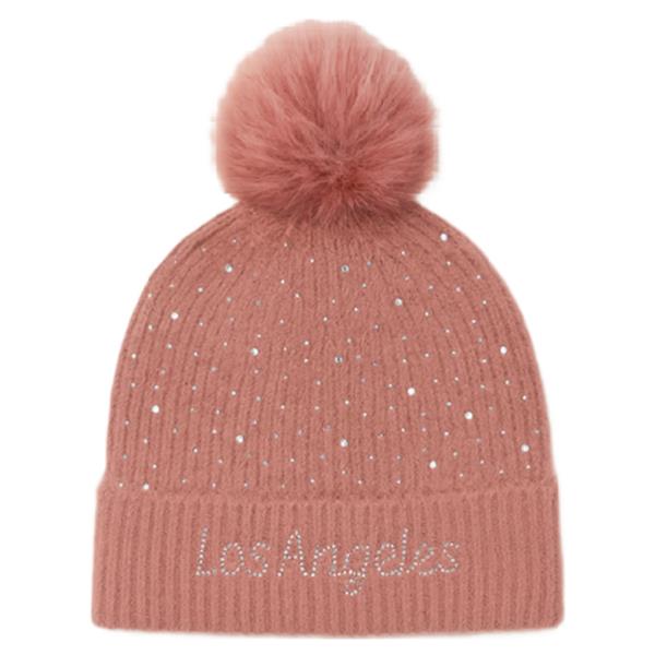 RHINESTONE LOS ANGELES LOGO WITH POMPOM BEANIE