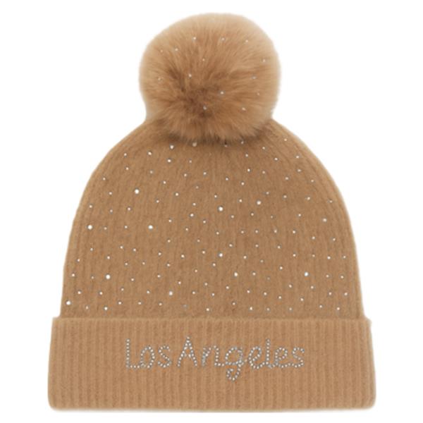 RHINESTONE LOS ANGELES LOGO WITH POMPOM BEANIE
