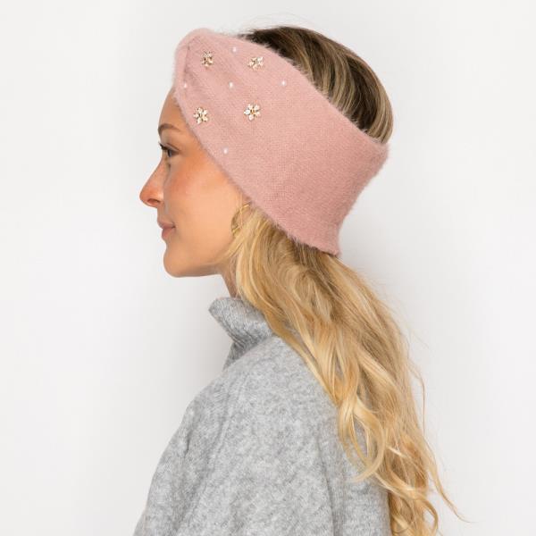 RHINESTONE FLOWER STUDDED HEADWRAP