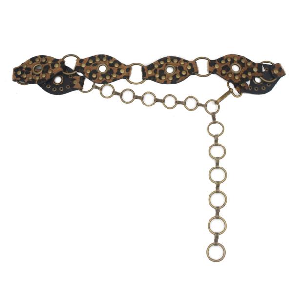 EYELET & STUD LINKED WASHED PU BELT WITH CHAIN EXTENSION