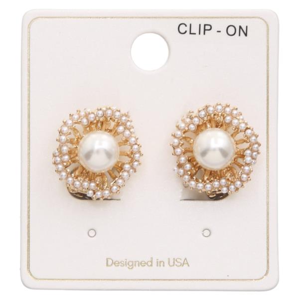 ROUND PEARL BEAD METAL CLIP ON EARRING
