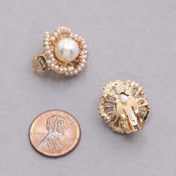 ROUND PEARL BEAD METAL CLIP ON EARRING