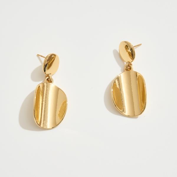 14K GOLD DIPPED ORGANIC SHAPE DROP POST HOOP EARRING