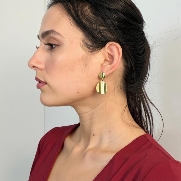 14K GOLD DIPPED ORGANIC SHAPE DROP POST HOOP EARRING
