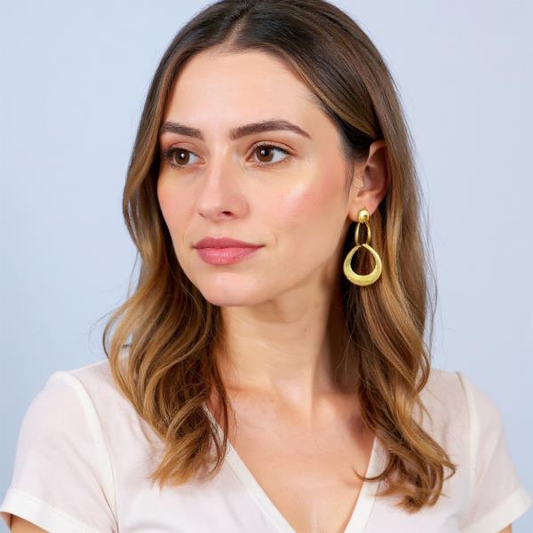 14K GOLD DIPPED DOUBLE TEARDROP STATEMENT DROP EARRING