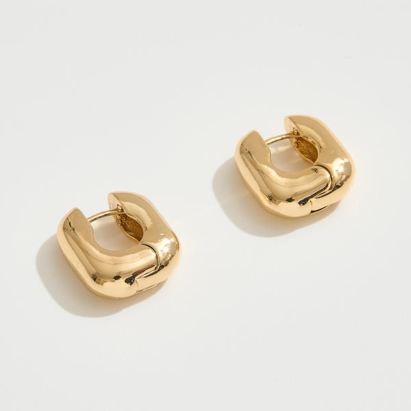 14K GOLD WHITE GOLD DIPPED POLISHED SQUARE HUGGIE HOOP EARRING