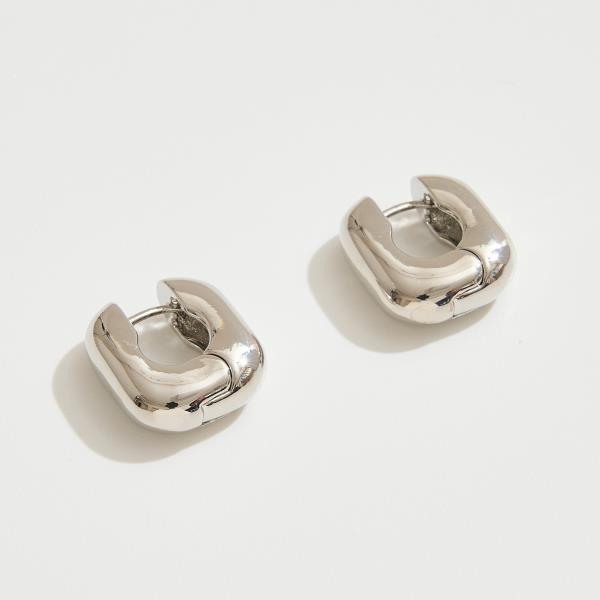 14K GOLD WHITE GOLD DIPPED POLISHED SQUARE HUGGIE HOOP EARRING