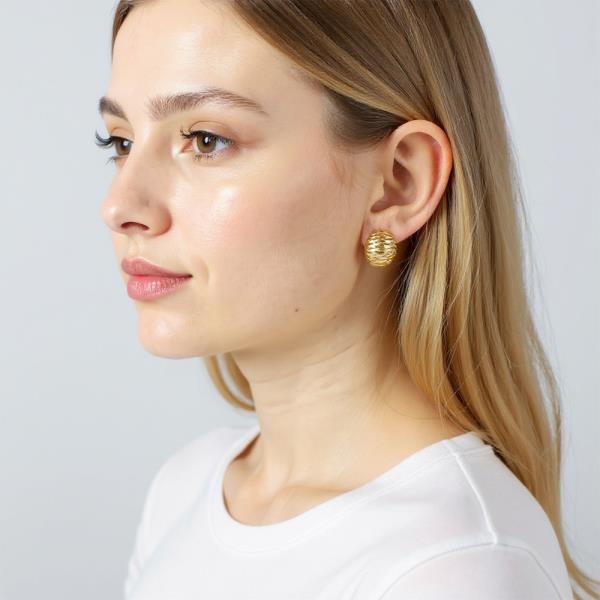 14K GOLD WHITE DIPPED MODERN MESH STUD EARRING