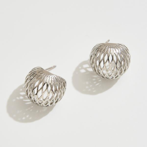 14K GOLD WHITE DIPPED MODERN MESH STUD EARRING