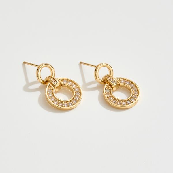 14K GOLD DIPPED ENGRAVED DETAILS CUBIC ZIRCONIA PAVED EARRING