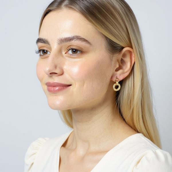 14K GOLD DIPPED ENGRAVED DETAILS CUBIC ZIRCONIA PAVED EARRING