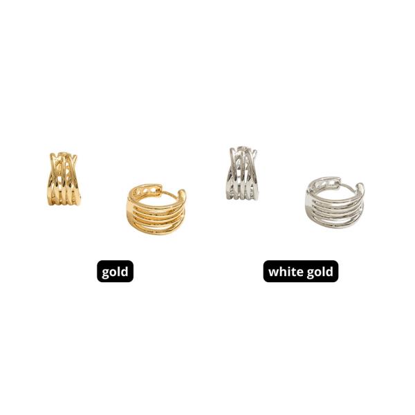 14K GOLD WHITE GOLD DIPPED LAYERED HUGGIE HOOP EARRING (12 UNITS)