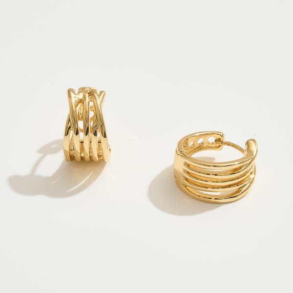 14K GOLD WHITE GOLD DIPPED LAYERED HUGGIE HOOP EARRING (12 UNITS)