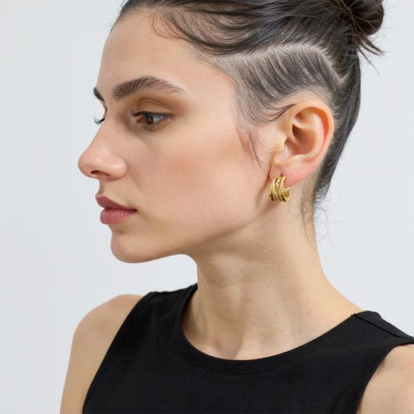 14K GOLD WHITE GOLD DIPPED LAYERED HUGGIE HOOP EARRING (12 UNITS)