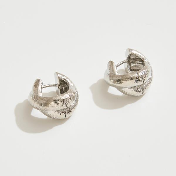 14K GOLD WHITE GOLD DIPPED CRISS CROSS HUGGIE HOOP EARRING