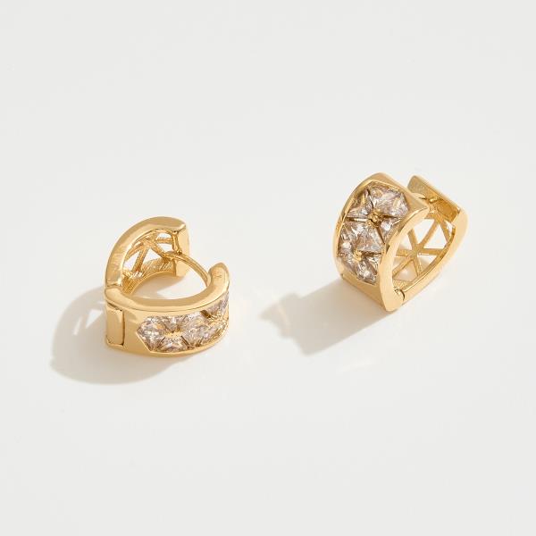 14K GOLD DIPPED HEART SHAPPED HUGGIE HOOP CUBIC ZIRCONIA  PAVED EARRING