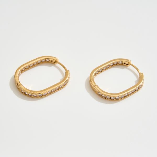 14K GOLD WHITE GOLD DIPPED HUGGIE HOOP CUBIC ZIRCONIA PAVED EARRING