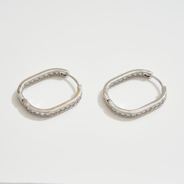 14K GOLD WHITE GOLD DIPPED HUGGIE HOOP CUBIC ZIRCONIA PAVED EARRING